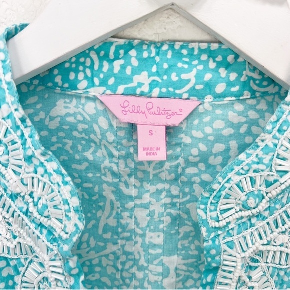 Lilly pulitzer sarasota beaded tunic shorely blue ice cake small S - Picture 3 of 6